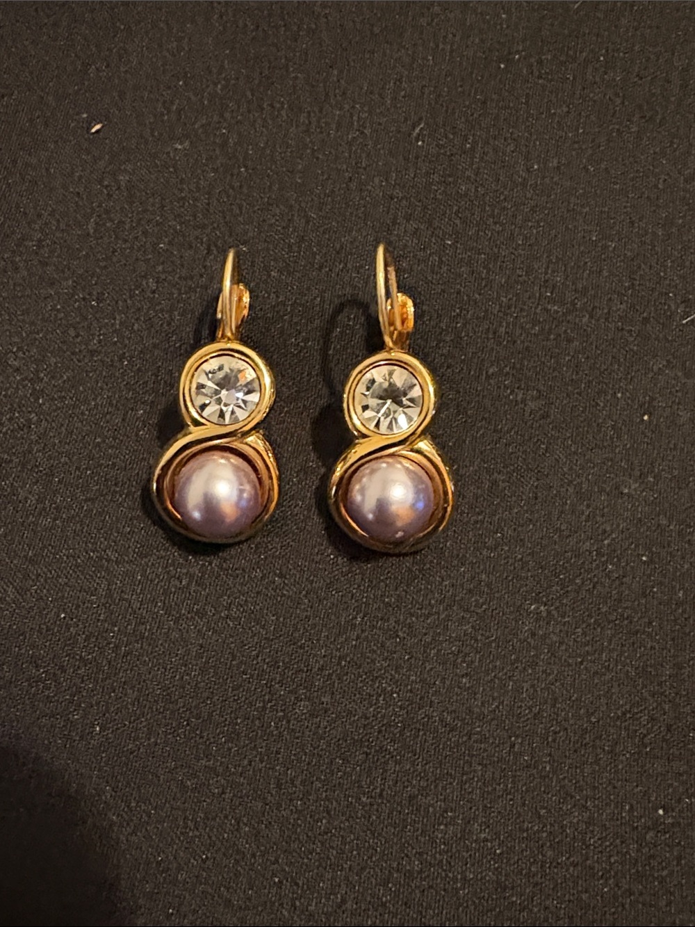 Joan Rivers Gold-Tone Earrings with Lavender Pearl and Clear Crystal
